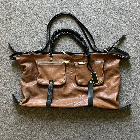 Gryson Jasper Leather Large Tote Shoulder Hand Bag Suede Lining Brown Black - Picture 2 of 16